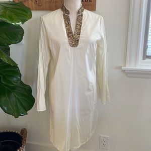 Lands End beaded sequin tunic top cream swim cover up 2/4 small